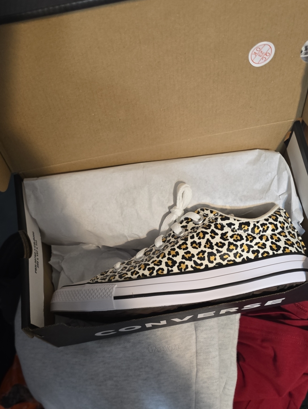 Brand New Converse Leopard Print Low Top Sneakers - Beige/Black/White  71/2